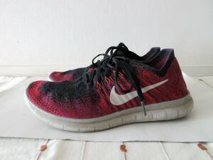 NIKE WMNS FREE FLYKNIT ナイキ ウィメンズ フリーフライニット レディース 赤 黒 24.5cm スニーカー ランニングシューズ