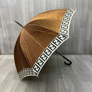 US240606 C-14 FENDI フェンディ 雨傘 傘 アンブレラ 長傘 雨具 ombrelli ズッカ柄 全長 90cm 開閉時約 90cm ブラウン系 現状品