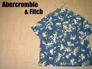 Abercrombie & FitchビンテージBIG SHIRTコットンアロハシャツ美品Mビッグ正規オールドアバクロンビー&フィッチインディゴボタニカル