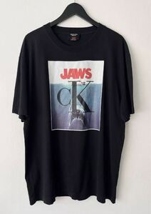 Calvin Klein JAWS Tシャツ　カルバンクライン　ジョーズ　コラボ　映画物　映画 Tシャツ　 黒　 半袖　未使用品　デッドストック　 90s 