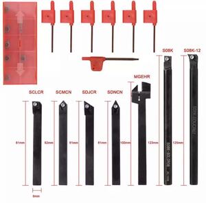国内発送 旋盤 バイト ホルダー 8mm角 7本 チップ付 セット 新品 スローアウェイバイト バイトセット