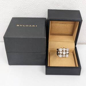 【60】BVLGARI ブルガリ ルチアリング 3ロウ 約14号 14.03g 750 ダイヤ 幾何学デザイン スクエアモチーフ ラウンドモチーフ BOX付き