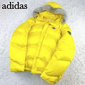 1円〜 adidas originals アディダス オリジナルス ダウンジャケット イエロー 黄色 フード ファー ジャケット Lサイズ メンズ レディース