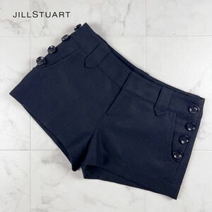 美品 JILL STUART ジルスチュアート ウール混サイドボタンデザインショート パンツ ボトムス レディース 黒 ブラック サイズ2*HC750