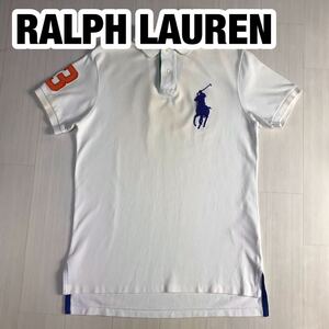 POLO RALPH LAUREN ポロ ラルフローレン 半袖ポロシャツ S 170/92A ホワイト ビッグポニー ワッペン 刺繍ロゴ