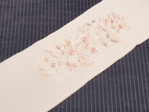 ★【刺繍】青海波に草花文 縮緬 洗える着物 半衿 掛襟　TAMI03002風楽