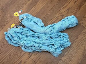 未使用 スキー毛糸 SKI YARN 毛100% 水色 かせ 毛糸まとめて 約450g ウール100% トップ染 中細 ライトブルー 編み物 手芸