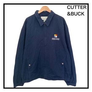 CUTTER BUCK　ゴルフジャケット　コットン　ネイビー　長袖　ロゴ　刺繍