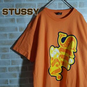 STUSSY ステューシー Tシャツ 半袖 オレンジ 橙 ビッグ ロゴ