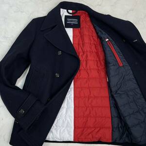 トミーヒルフィガー 中綿ダウン ピーコート メルトン ジャケット 紺色 ネイビー トリコロール メンズM TOMMY HILFIGER