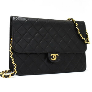 1円 ◎CHANEL シャネル チェーンショルダーバッグ マトラッセ ココマーク レザー ブラック◎E.Ceou.oR-10