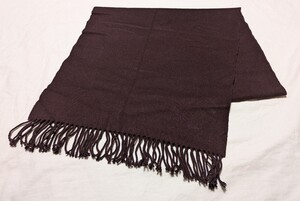 3123送料300円 dunhill ダンヒル カシミヤ 100% マフラー ストール カシミア ワイン系 茶系 ロゴ刺繍 フリンジ 無地