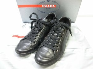 超美品 【プラダスポーツ PRADA SPORT】 4E 1835 レザー スニーカー ローカット 紳士靴 (メンズ) size7 ブラック ■30MZA5791■