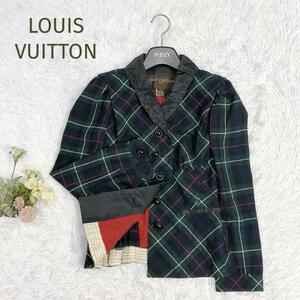 ☆LOUIS VUITTON☆ルイヴィトン チェック柄ジャケット デザインジャケット 裏地総ロゴ グリーン レッド サイズ34