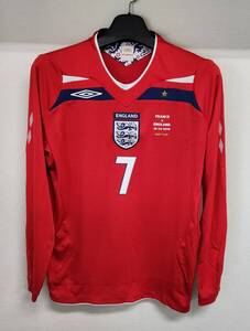 08-09 イングランド England(A)＃7 ベッカム Beckham 長袖 Umbro 100th cap フランス戦仕様 M-2