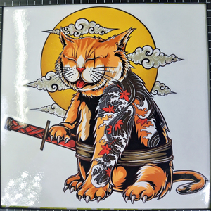 猫 ステッカー 13×12.5 (cm) Cat01 [●匿名配送● にゃんこ 侍 タトゥー 入れ墨 ジョーク ] 