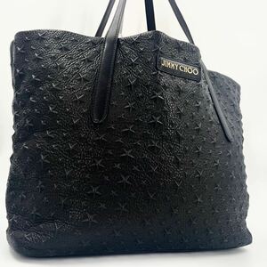 【極美品 大容量 A4可】JIMMY CHOO ジミーチュウ ピムリコ 肩掛け スター エンボス トートバッグ ビジネス ブラック 黒 メンズ レザー