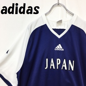 【人気】adidas/アディダス Vネック ユニフォーム 半袖Tシャツ JAPAN #22 ネイビー×ホワイト サイズO/S2119