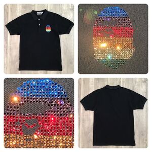 スワロフスキー APE HEAD ポロシャツ Mサイズ a bathing ape swarovski ラインストーン エイプ ベイプ アベイシングエイプ w55