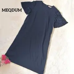 MEQDUMメデューム【花柄】【F】【透け感】ネイビーワンピース