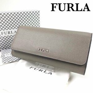 未使用 超美品 FURLA フルラ バビロン 長財布 財布 ゴールドロゴ金具 レザー レディース 財布 グレー/グレージュ 箱付 新品 保証 最落無