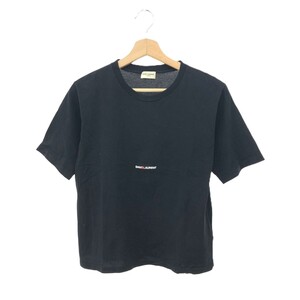 ◆SAINT LAURENT PARIS サンローランパリ 半袖カットソー サイズ:XS◆ ブラック レディース ロゴワンポイント トップス Tシャツ