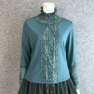 ◆新品◆*ふっくらパフ袖*オフタートル*レースお袖カットソー＊teal*