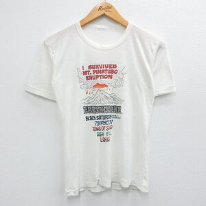 【50%OFF】S/古着 半袖 ビンテージ Tシャツ メンズ 80s 火山 メッセージ クルーネック 白 ホワイト 23jun28 中古 5OF