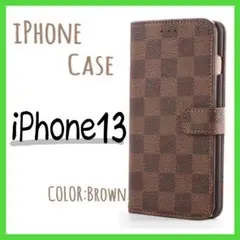 送料無料 未使用 スマホケース iPhone13 ケース 手帳型 市松柄 茶色