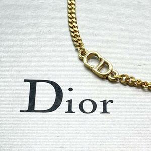 未使用級 クリスチャンディオール Christian Dior ネックレス アクセサリー CD ロゴ 文字 ラインストーン Dior 刻印 ゴールド 金