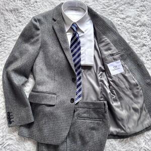 L/未使用級/現行タグ ●カルバンクライン Calvin Klein ビジネススーツ セットアップ チェック メンズ テーラードジャケット グレー 格子柄