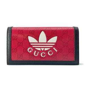 グッチ チェーンウォレット アディダスコラボ GGクリスタルキャンバス 621892 GUCCI adidas 財布 黒 白