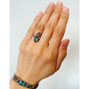 超希少!!VTG NAVAJO 60’s CORAL&TURQUOISE CLASSIC SILVER RING ZUNIナバホビンテージターコイズコーラルクラシックシルバーリング11.5号