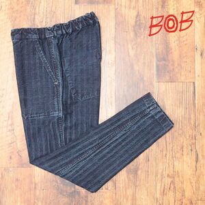 1円/秋冬/BOB/52サイズ/イージー デニムパンツ ヘリンボーン＆ストライプ リバーシブル イタリア製 新品/紺/ネイビー/jb251/