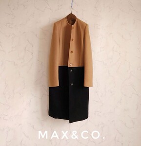 超高級 希少 美品 Maxmara 一級品モダンノーカラーコート バイカラーデザイン max&co. マックスマーラ マックスアンドコー ベージュ