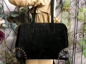 ●超美品●CELINE セリーヌ●ロゴスタッズ●スエード カーフ レザー 本革●ハンド トート バッグ●黒●G金具●肩掛け●A4 書類●Js53651