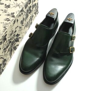 極美品 グッチ GUCCI レザーシューズ/ダブルモンク/グリーン 39ハーフE（5296)ajhij