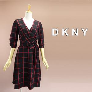 新品 DKNY 12/17号 ダナキャラン 黒 赤 Aライン ワンピース パーティドレス 大きいサイズ 結婚式 二次会 披露宴 フォーマル 通勤 凛38X0201