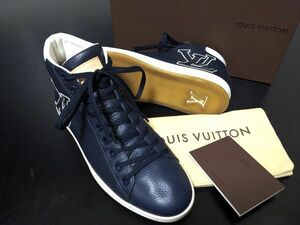 超美品 試し履き程度 ヴィトン 8.5 LOUIS VUITTON ♯MS0192 LVロゴ シボレザー ハイカットレザースニーカー 箱付 8712