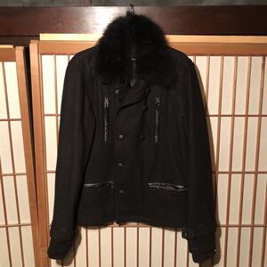 ジャックローズ JACKROSE collars カラーズ　コラボ　ラクーンファー　ウールジャケット　黒　ブラック　サイズ4