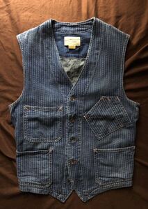 【傑作】極美品 WAGNER WABASH STRIPE VEST ダブルアールエル インディゴ ストライプ ウォバッシュ ワバッシュ デニム ベストXS