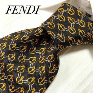 FENDI フェンディ 総柄 ネイビー シルク ネクタイ