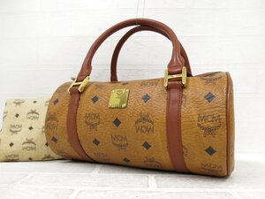 ◆美品◆MCM エムシーエム◆ヴィセトス◆PVC カーフ レザー 本革◆ハンド バッグ◆ブラウン ゴールド金具◆腕掛け◆筒型 ドラム型◆A9214