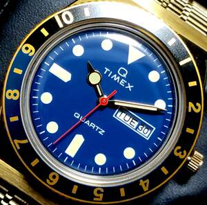 【新品】TIMEX タイメックス 腕時計 Q 復刻モデル ゴールド ブルー×ブラック バットマンカラー 激レア UKモデル！