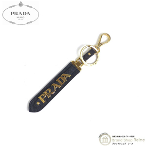 プラダ （PRADA） キーリング サフィアーノ メタルロゴ チャーム キーホルダー 1PP067 ブラック×GO金具（中古）