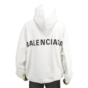 バレンシアガ BALENCIAGA バックロゴ プルオーバー パーカー フーディー 556143 コットン ホワイト 白 サイズS ロゴプリント トップス 中古