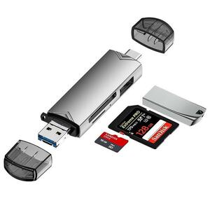 USB A/C+Micro USB to SD(HC)/TF/MicroSD(HC) カードリーダー USBフラッシュメモリー対応 OTGアダプタ For Type-C スマートフォン&PC 金