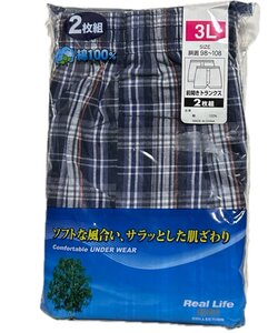 ３L メンズ トランクス 前開き 綿100 格子柄