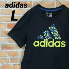 adidas ビッグプリント デカロゴ 半袖 Tシャツ ブラック 黒 L