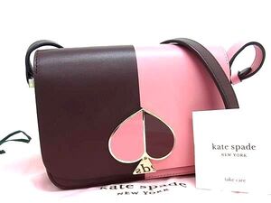 1円 ■新品■未使用■ kate spade ケイトスペード PXRUA241 レザー ショルダーバッグ 斜め掛け レディース ボルドー系×ピンク系 FJ3165